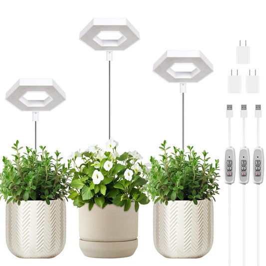 Rynx | Foxgarden® Growth Light, Full Spectrum Led Plant Lighting For Indoor Plants, Growth Lamp With Automatic On/Off Timer 4/8/12H, 4 Dimmable Brightness Levels, Height Adjustable, Ideal For Small Plants, 3 Packs