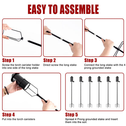 Rynx | Taotazon 6 Pack Metal Garden Torches - Citronella Outdoor Lighting With 4-Prong Stake