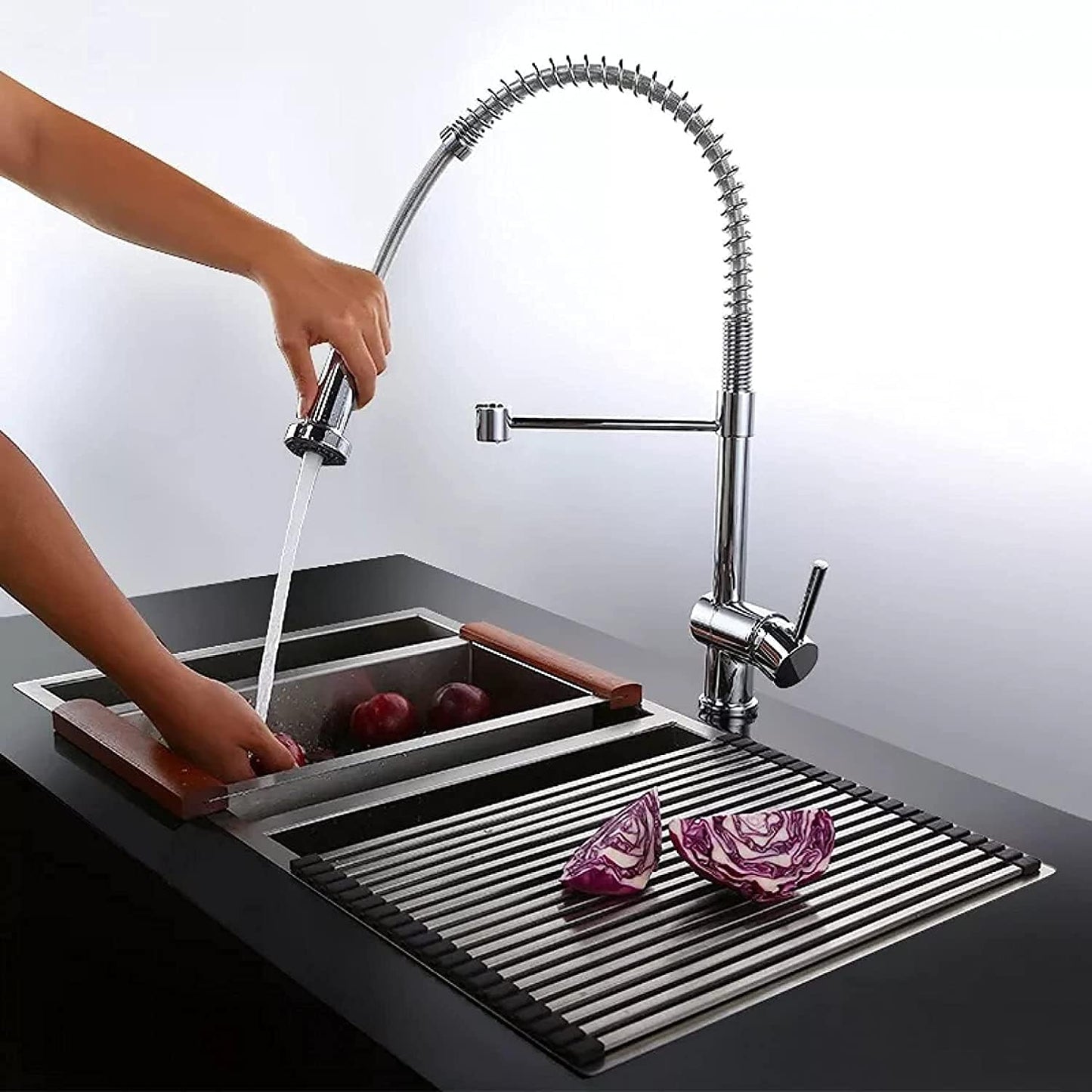 Rynx | MHome Extendable Chrome Kitchen Faucet with Filter Booster, Brass Mixer Tap, Hot Cold Water, Single Hole Installation