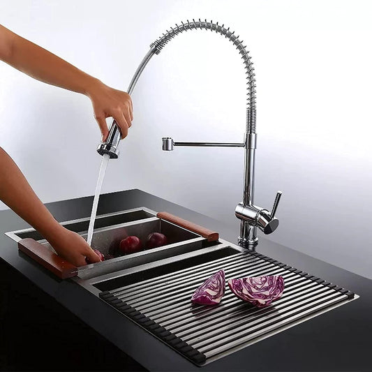 Rynx | MHome Extendable Chrome Kitchen Faucet with Filter Booster, Brass Mixer Tap, Hot Cold Water, Single Hole Installation