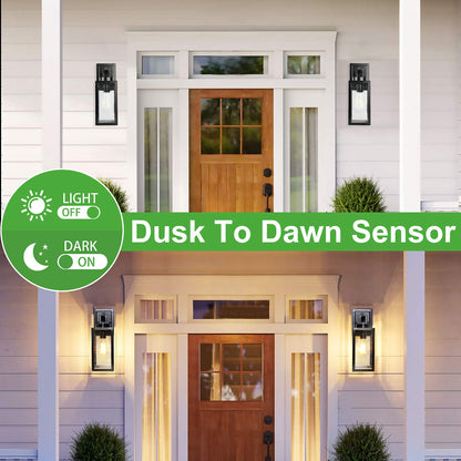 Rynx | Verron Dusk To Dawn Outdoor Wall Lamps, 2 Packs, Waterproof Matte Black, Garage & Porch Light Sources