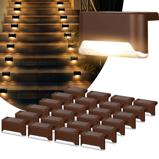 Rynx | Pearlstar Solar Deck Lights Outdoor, 24 Pack Solar Deck Lights Outdoor Waterproof LED, For Steps, Stairs, Fence, Yard, Patio, Driveway, Path, Garden, Backyard And Garden (Brown)
