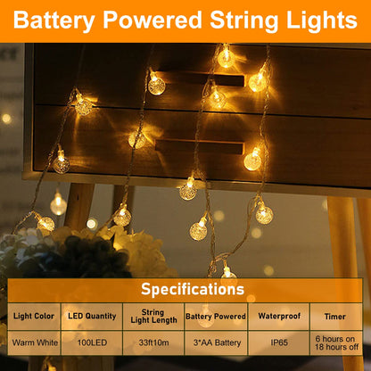 Rynx | Ryblgled 66Ft 200Led Warm White Battery Powered Outdoor Light Sources With Remote Control - Waterproof, 8 Modes