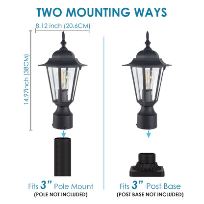 Rynx | Gruenlich Outdoor Post Lantern Fixture, Black Aluminum, E26 Base, Max 60W, 1 Pack