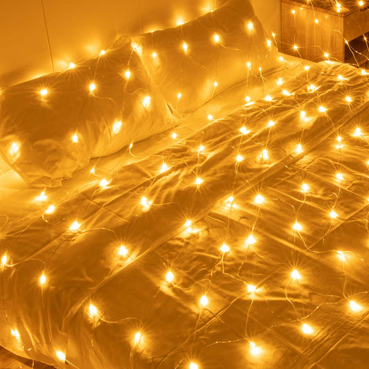 Rynx | Awq 200 Led 9.8Ft X 6.6Ft Light Sources Net Mesh Light Sources Christmas Net Light Sources 8 Modes For Christmas Wedding Party Home Garden Grass Lawns Bushes Indoor Outdoor Decor (9.8Ft X 6.6Ft, Warm White)