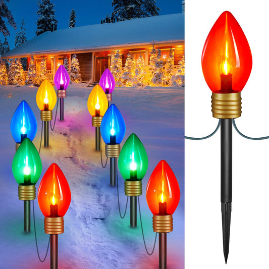 Rynx | Minetom Jumbo C9 Christmas Lights 8.5 Foot Outdoor Lawn Decor, 2 Pack Multicolored Pathway Markers