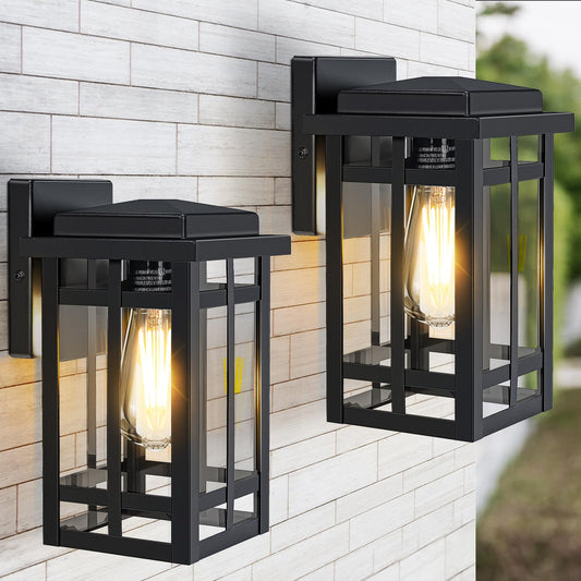Rynx | Outdoor wall lamp fixtures 9.76'', waterproof porch light wall lanterns, modern outdoor matte black wall-mounted lighting, anti-rust E26 socket wall sconces for entrance door garage, 2 pack