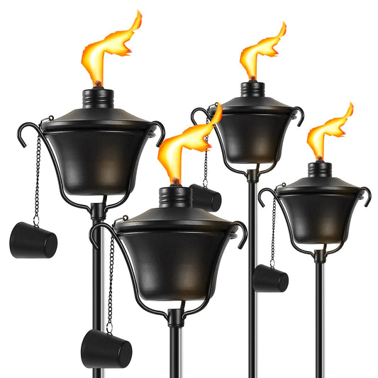 Rynx | Falbawr Citronella Torches Set of 4, 3-Prong Grounded Stake Outdoor Torches, 14.5 Oz Garden Torches for Outdoor Use, 58 Inches Outdoor