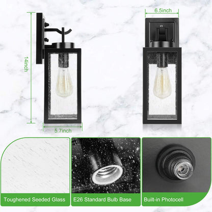 Rynx | Verron Dusk To Dawn Outdoor Wall Lamps, 2 Packs, Waterproof Matte Black, Garage & Porch Light Sources