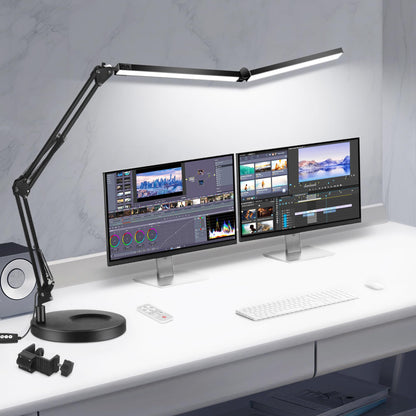 Rynx | Toolour LED Desk Lamp, 2-in-1 Double Head, Dimmable, Clamp, Remote Control, Black