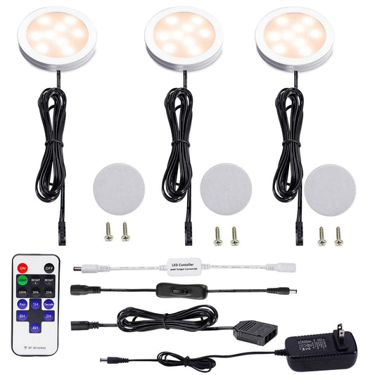 Rynx | Aiboo Dimmable Led Under Cabinet Puck Light Kit With Rf Remote Control, Warm White 2700K