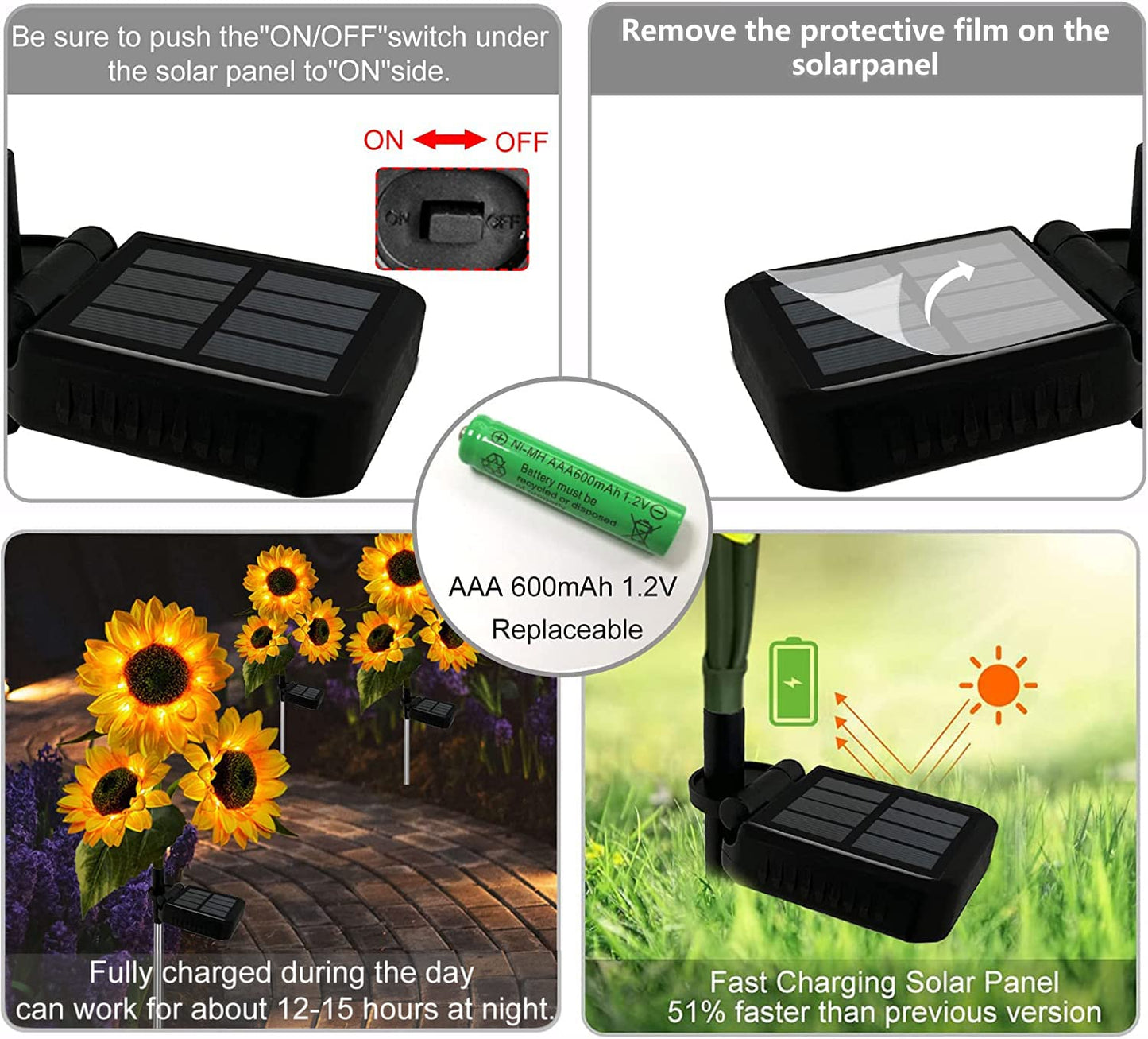Rynx | Nooneast 3 Pack Sunflower Light Sources - Yellow Led Waterproof Garden Decoration For Terrace & Garden