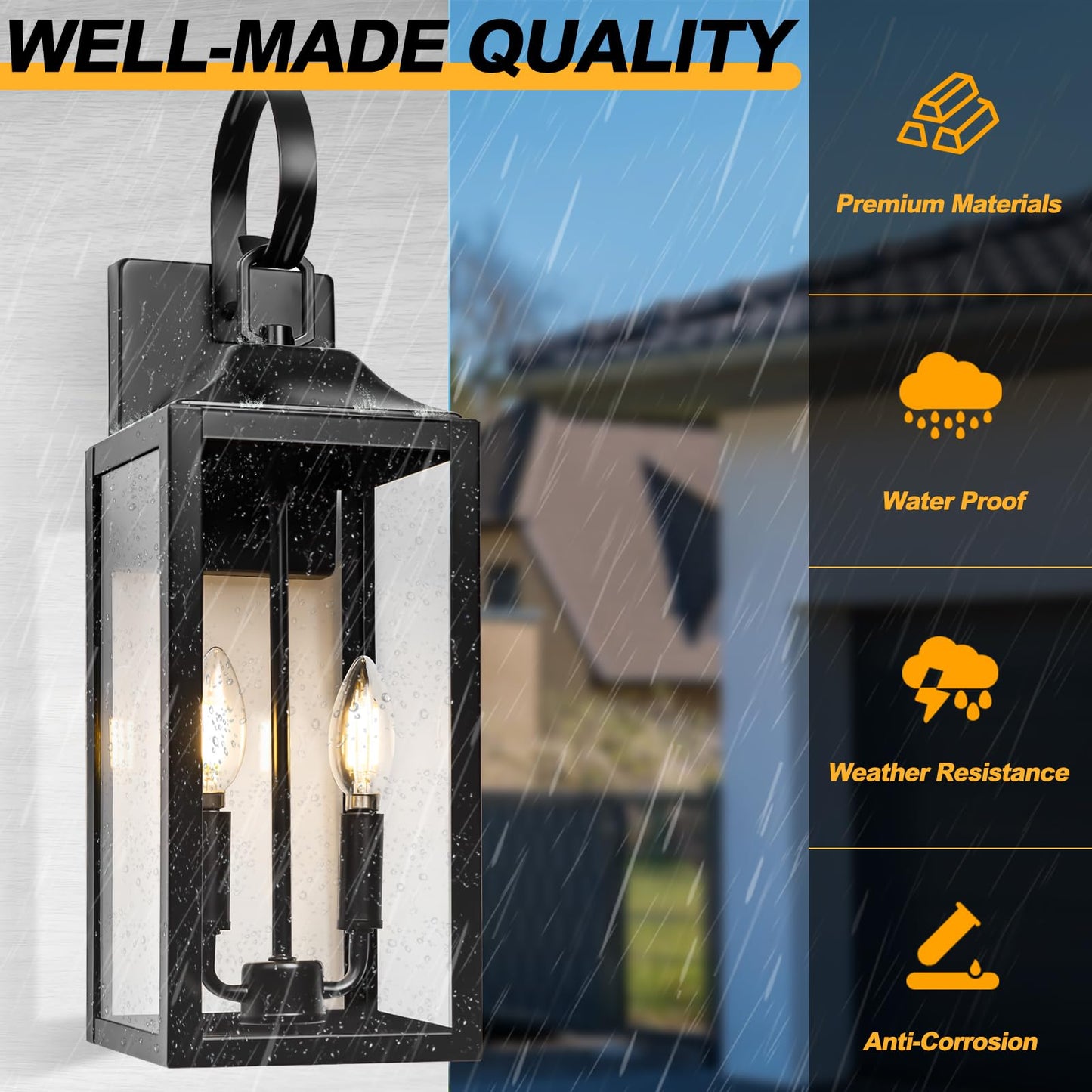Rynx | Yolsunes 19" Black Outdoor Wall Lamp, 2-Light Industrial Wall Light, Waterproof Garden Lamp
