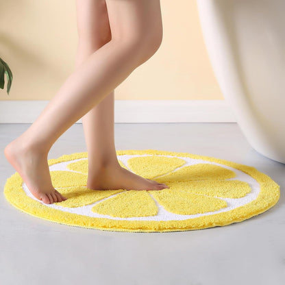 Rynx | Cute bathroom rug, lemon rug, water-absorbing non-slip rug, round lemon bathroom rug, soft machine-washable rug for bedrooms, kitchens, bathrooms, toilet floors 27.5 x 27.5 inches (Yellow)