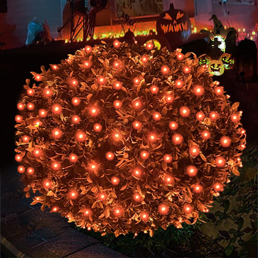 Rynx | Halloween Light Sources Outdoor, 100Led 5Ft x 5Ft Orange Halloween Net Lights With Connectable, Waterproof, UL Certified And Durable Green Wire Design For Shrubs, Bushes, Halloween Decorations Outdoor (Orange)