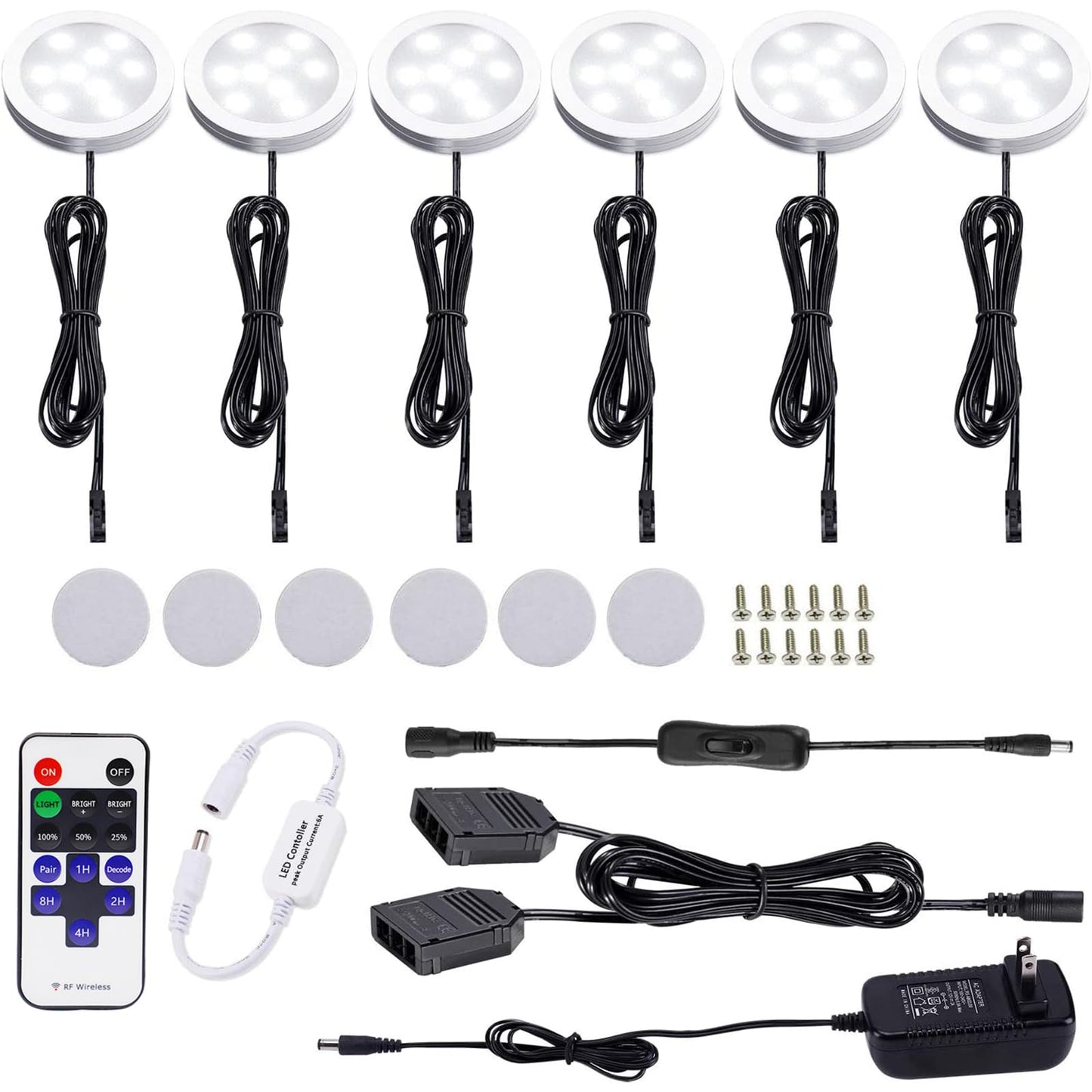 Rynx | Aiboo 12V Led Under Cabinet Light Set 6 Pack Black Wire Aluminum Puck Light For Kitchen Countertop Closet Lighting With Wireless