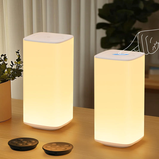 Rynx | Bonsery Touch Night Lamp for Kids Set of 2, Rechargeable Bed Lamps Warm White Light Dimmable, 3 Modes & 256 RGB Colors, Re