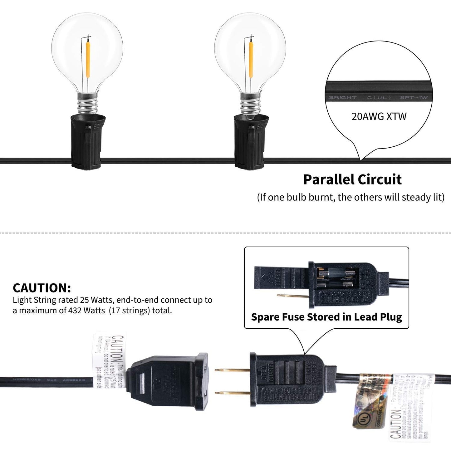 Rynx | Brightown Led Globe String Lights 25Ft Warm White G40, Shatterproof Outdoor Lights With 27 Bulbs