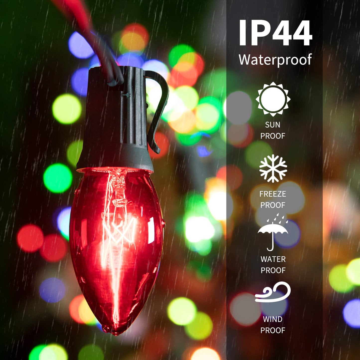 Rynx | Minetom C9 String Light 100Ft Multicolored Outdoor Christmas Lights Green Wire E17 Base