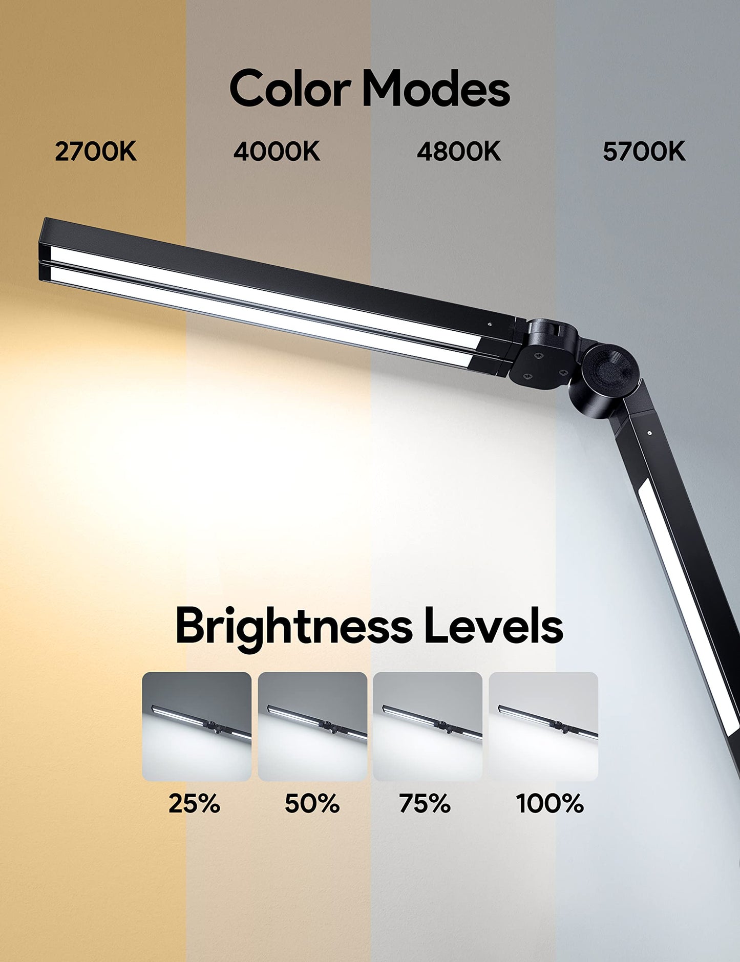 Rynx | Mediacous Led Desk Lamp With Clamp - 20W, 3 Lights, 4 Color Modes, Eye Caring And Flexible