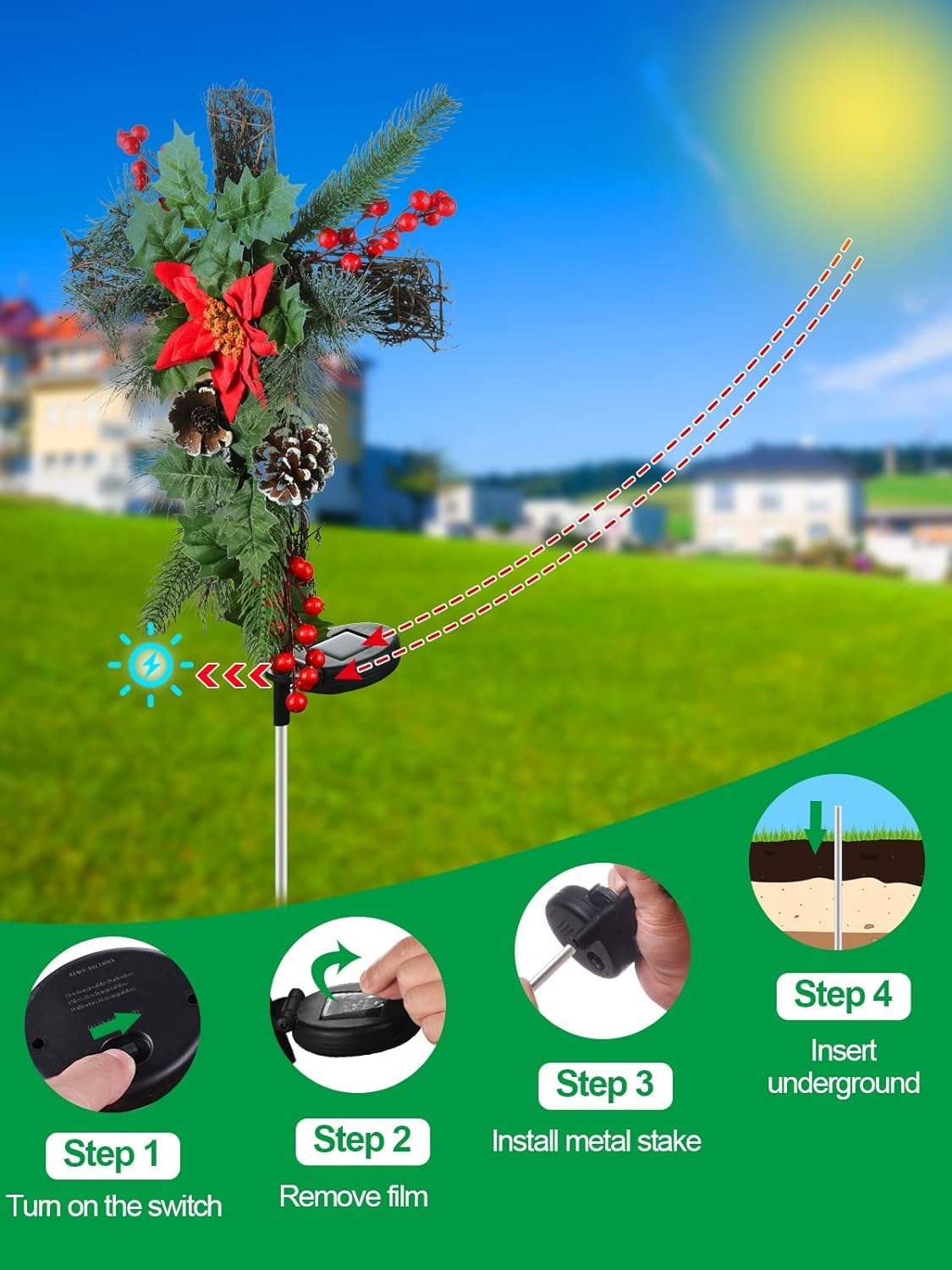 Rynx | Aiscool 2 Pack Solar Cross Stake Lights - Waterproof, Automatic On/Off, 10 LEDs For Christmas Decoration