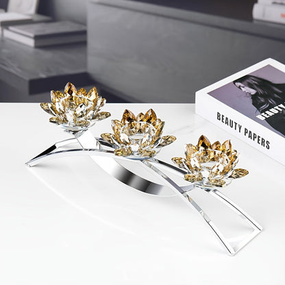Rynx | 3-Armed Crystal Lotus Candle Holder - Elegant Table Decoration