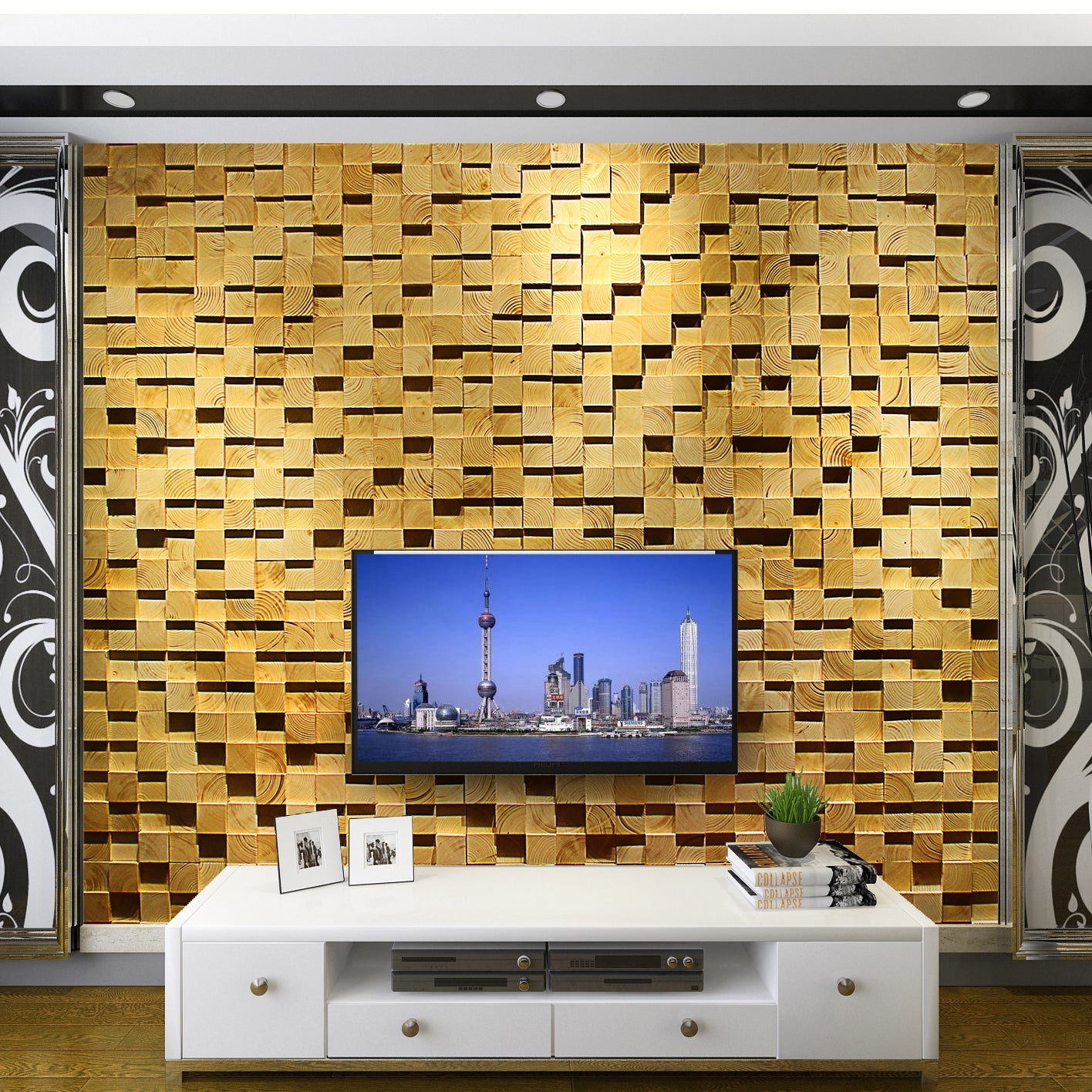 Rynx | Wood Mosaic Cladding Shiplap Glue Contemporary Interior Wall Cladding
