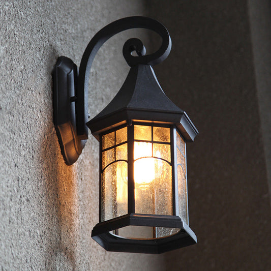 Rynx | Speckled Glass Pavilion Wall Light Farmhouse 1 Light Outdoor Wall Mounted Lamp in Black/Bronze with Open Bottom Design
