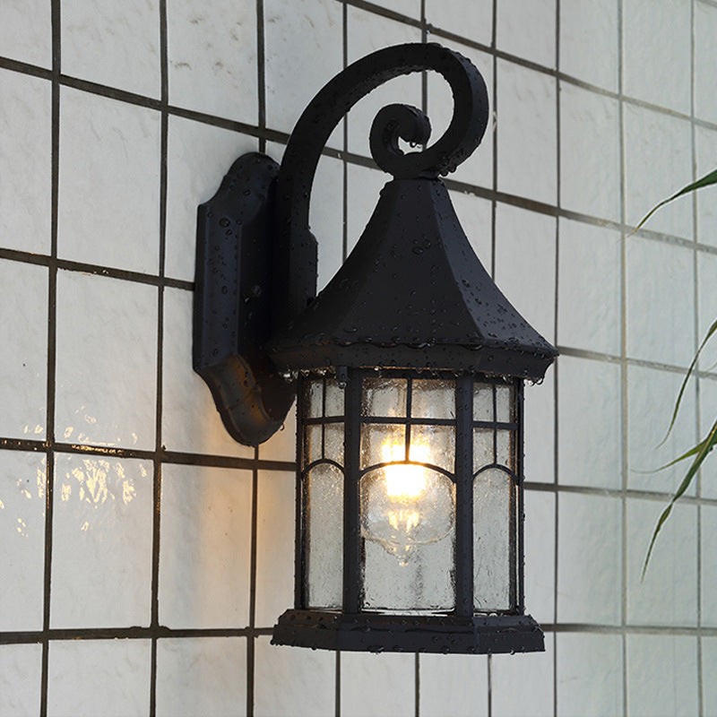 Rynx | Speckled Glass Pavilion Wall Light Farmhouse 1 Light Outdoor Wall Mounted Lamp in Black/Bronze with Open Bottom Design