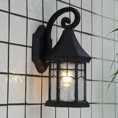 Rynx | Speckled Glass Pavilion Wall Light Farmhouse 1 Light Outdoor Wall Mounted Lamp in Black/Bronze with Open Bottom Design