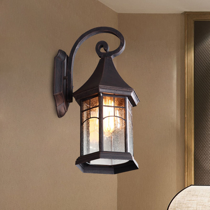 Rynx | Speckled Glass Pavilion Wall Light Farmhouse 1 Light Outdoor Wall Mounted Lamp in Black/Bronze with Open Bottom Design