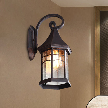 Rynx | Speckled Glass Pavilion Wall Light Farmhouse 1 Light Outdoor Wall Mounted Lamp in Black/Bronze with Open Bottom Design