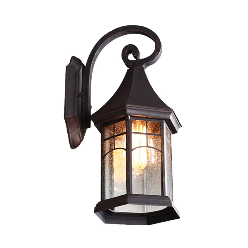 Rynx | Speckled Glass Pavilion Wall Light Farmhouse 1 Light Outdoor Wall Mounted Lamp in Black/Bronze with Open Bottom Design