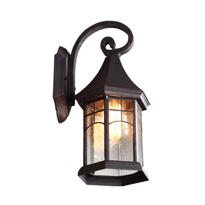 Rynx | Speckled Glass Pavilion Wall Light Farmhouse 1 Light Outdoor Wall Mounted Lamp in Black/Bronze with Open Bottom Design