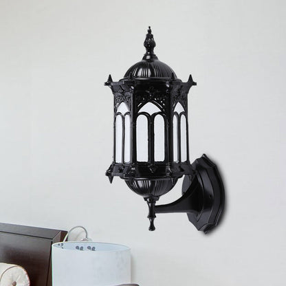 Rynx | 1-Bulb Pavilion Wall Lamp Rustic Black/Brass Aluminum Wall Candle Holder Lamp with Clear Glass Shade