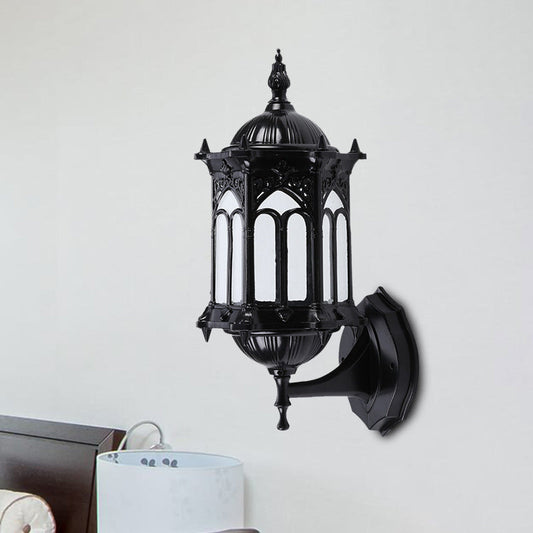 Rynx | 1-Bulb Pavilion Wall Lamp Rustic Black/Brass Aluminum Wall Candle Holder Lamp with Clear Glass Shade