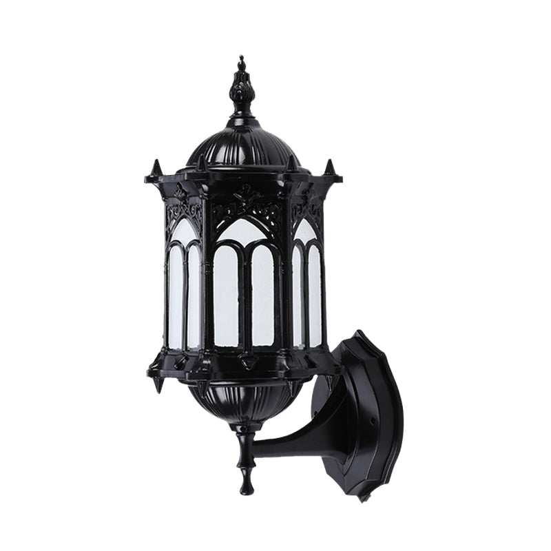 Rynx | 1-Bulb Pavilion Wall Lamp Rustic Black/Brass Aluminum Wall Candle Holder Lamp with Clear Glass Shade