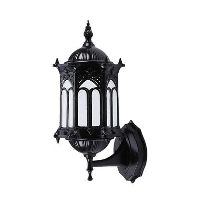 Rynx | 1-Bulb Pavilion Wall Lamp Rustic Black/Brass Aluminum Wall Candle Holder Lamp with Clear Glass Shade