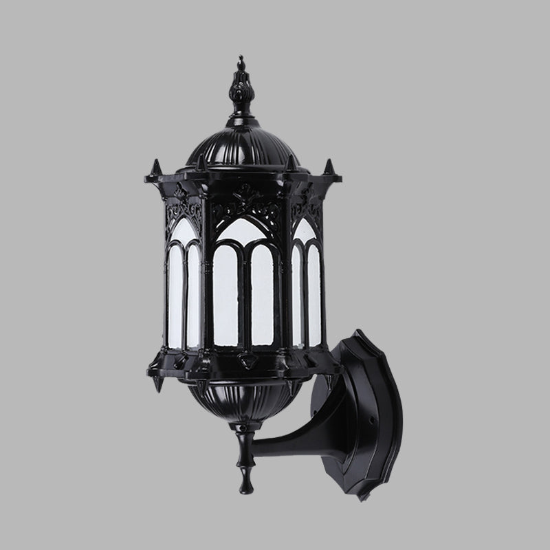 Rynx | 1-Bulb Pavilion Wall Lamp Rustic Black/Brass Aluminum Wall Candle Holder Lamp with Clear Glass Shade