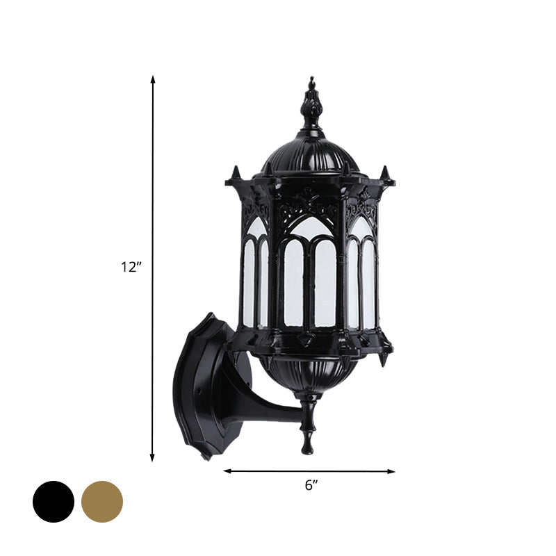 Rynx | 1-Bulb Pavilion Wall Lamp Rustic Black/Brass Aluminum Wall Candle Holder Lamp with Clear Glass Shade