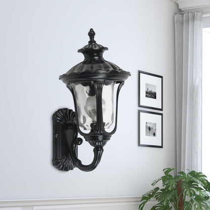 Rynx | Rustic Urn Wall Lamp Sconces 1-Head Aluminium Wall Mount Light in Black/Bronze with Water Glass Shade for Hallway