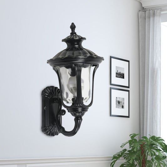 Rynx | Rustic Urn Wall Lamp Sconces 1-Head Aluminium Wall Mount Light in Black/Bronze with Water Glass Shade for Hallway