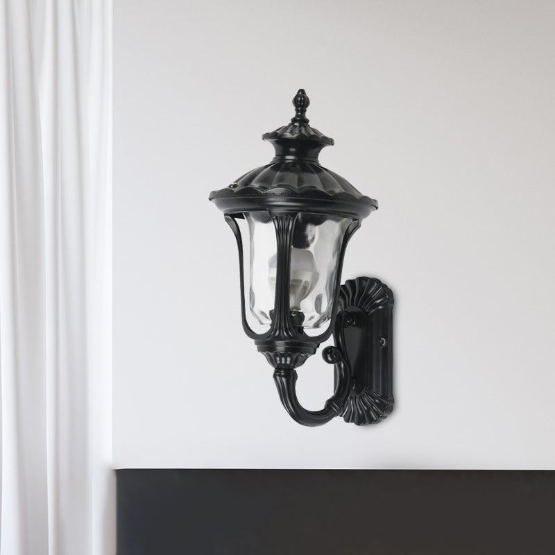 Rynx | Rustic Urn Wall Lamp Sconces 1-Head Aluminium Wall Mount Light in Black/Bronze with Water Glass Shade for Hallway
