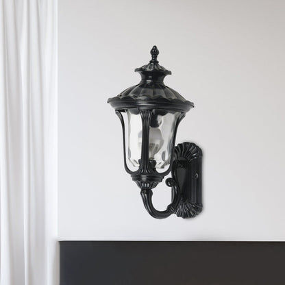 Rynx | Rustic Urn Wall Lamp Sconces 1-Head Aluminium Wall Mount Light in Black/Bronze with Water Glass Shade for Hallway