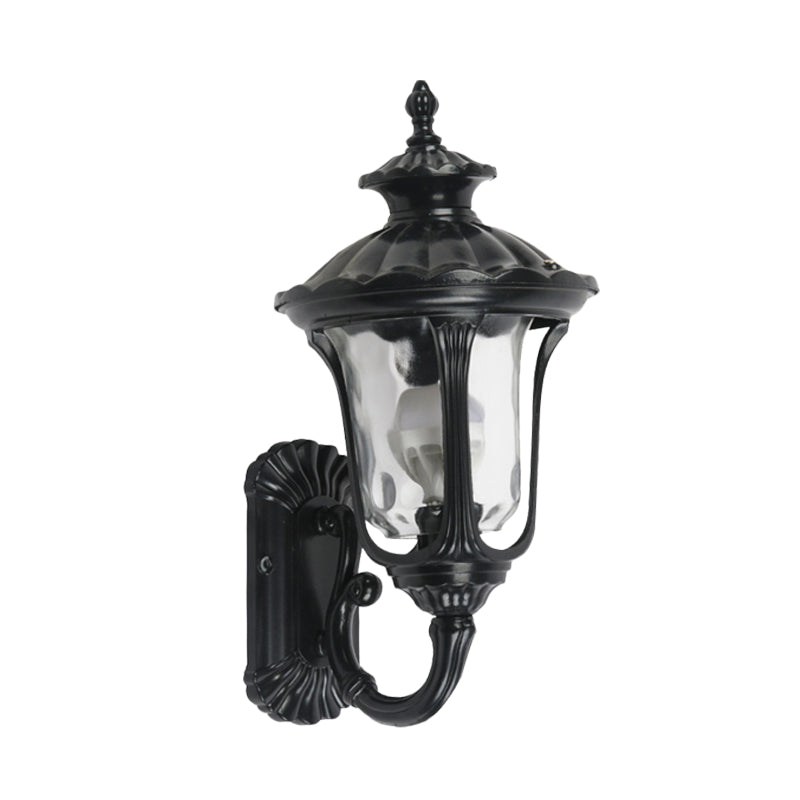 Rynx | Rustic Urn Wall Lamp Sconces 1-Head Aluminium Wall Mount Light in Black/Bronze with Water Glass Shade for Hallway
