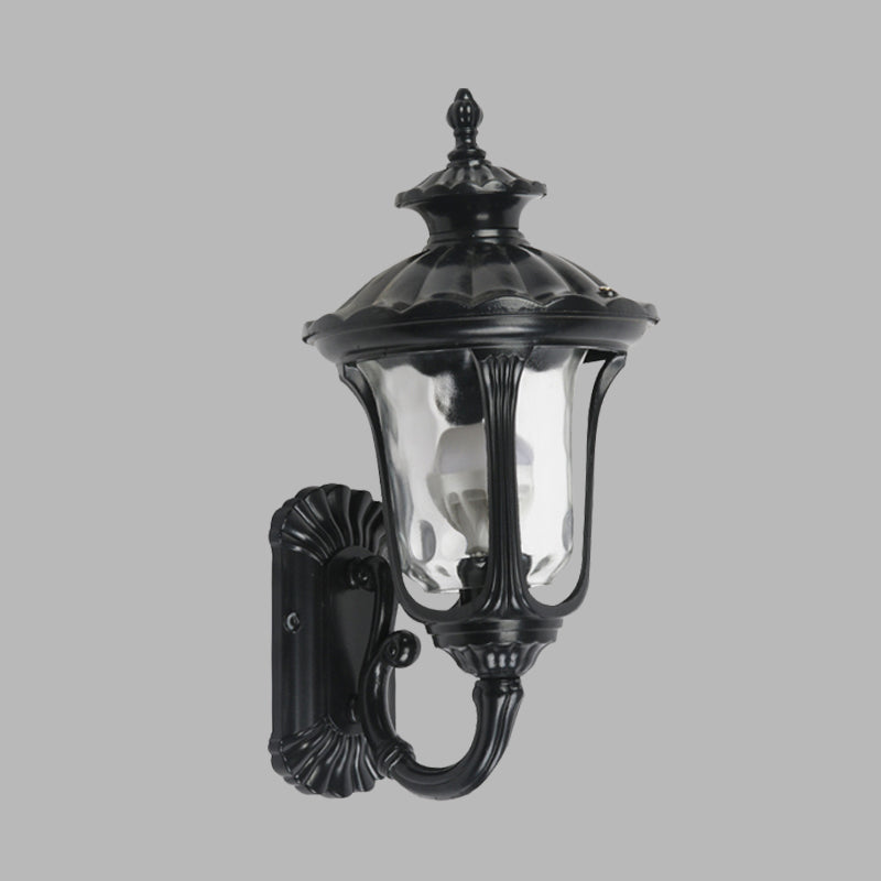 Rynx | Rustic Urn Wall Lamp Sconces 1-Head Aluminium Wall Mount Light in Black/Bronze with Water Glass Shade for Hallway