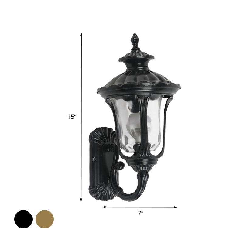 Rynx | Rustic Urn Wall Lamp Sconces 1-Head Aluminium Wall Mount Light in Black/Bronze with Water Glass Shade for Hallway