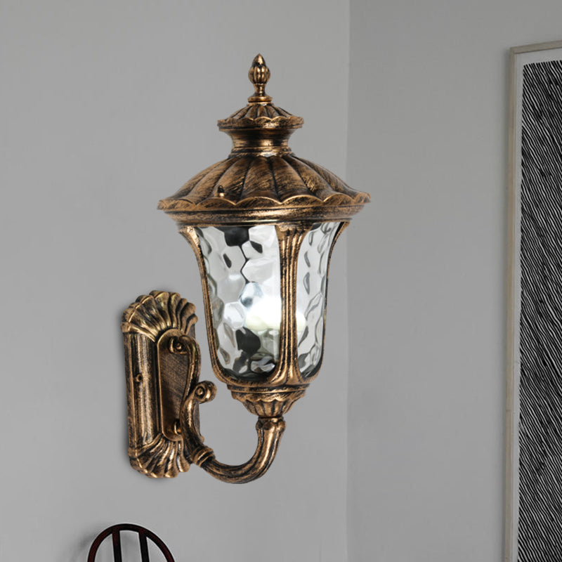 Rynx | Rustic Urn Wall Lamp Sconces 1-Head Aluminium Wall Mount Light in Black/Bronze with Water Glass Shade for Hallway
