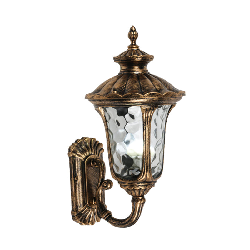 Rynx | Rustic Urn Wall Lamp Sconces 1-Head Aluminium Wall Mount Light in Black/Bronze with Water Glass Shade for Hallway