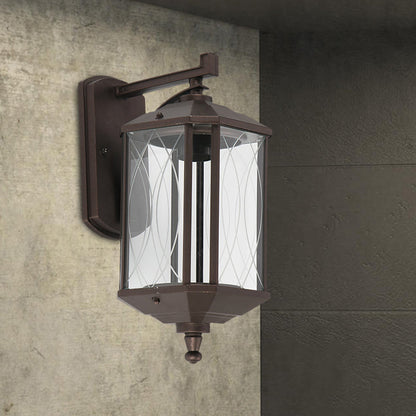 Rynx | 1-Head Cuboid Wall Mount Lighting Lodges Dark Coffee Clear Textured Glass Wall Lamp